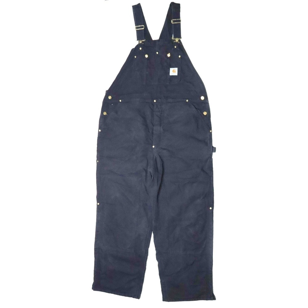 Carhartt R02 BLK Black Duck Insulated Double Knee Bib Overalls Mens Size 42 x 30